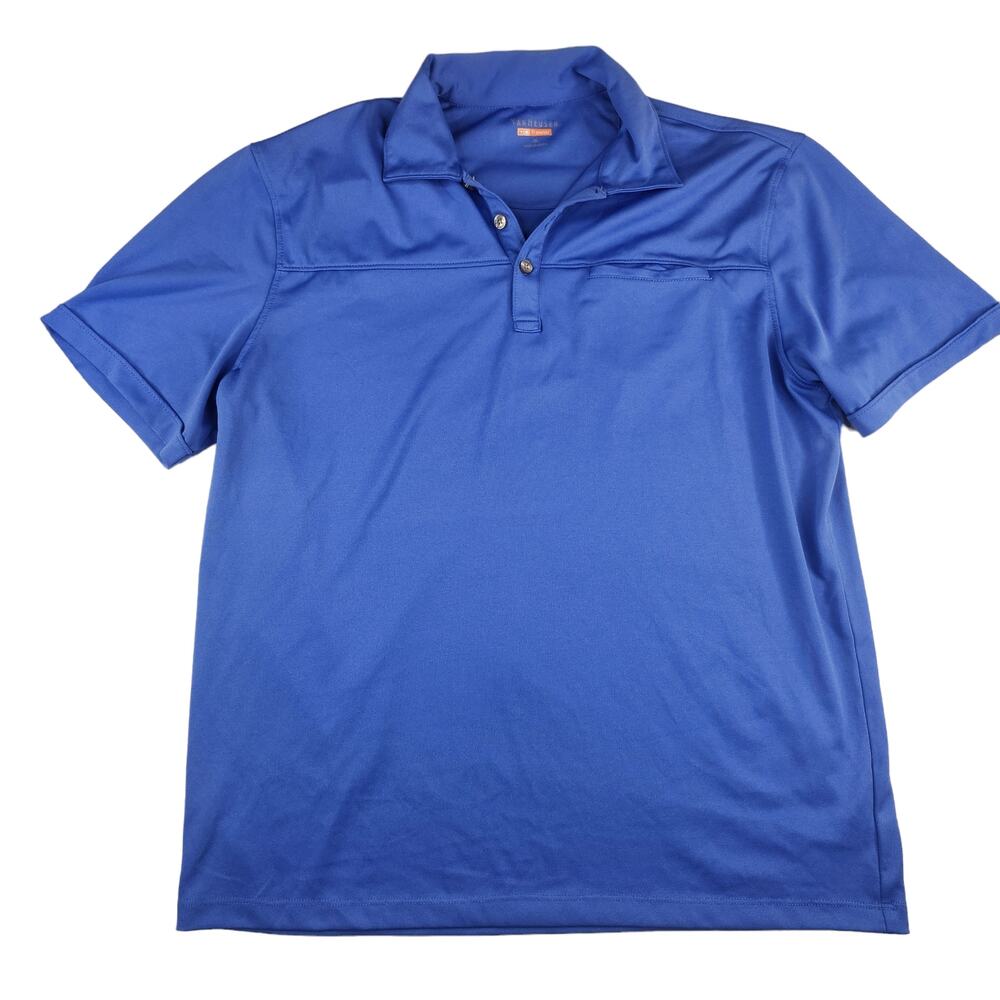 Van Heusen Shirt Mens Medium Blue Polo Golf Collared V Neck Buttons Pocket